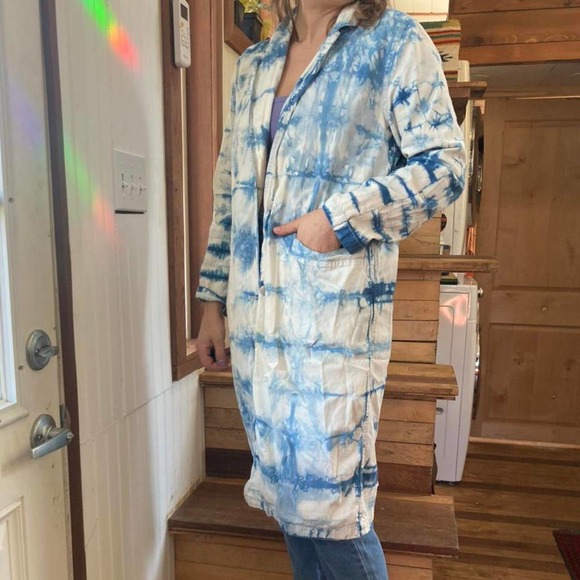 Hand dyed indigo and shibori duster chore coat - Picture 2 of 4